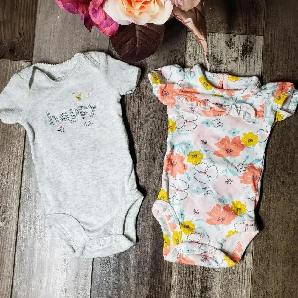 Carter's Floral Baby Girl NB Newborn Bodysuit Top Bundle